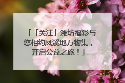 「关注」潍坊福彩与您相约凤溪地万物集，开启公益之旅！