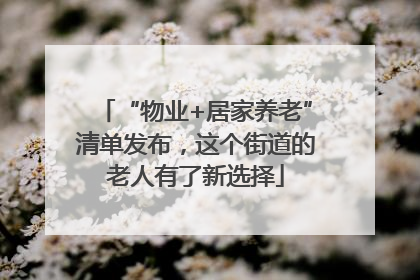 “物业+居家养老”清单发布，这个街道的老人有了新选择