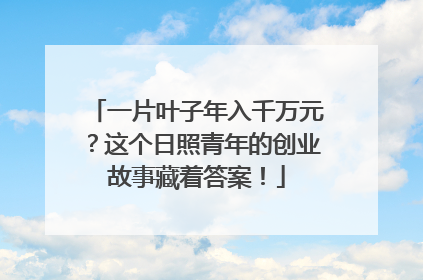 一片叶子年入千万元？这个日照青年的创业故事藏着答案！