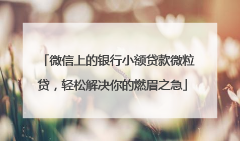 微信上的银行小额贷款微粒贷，轻松解决你的燃眉之急